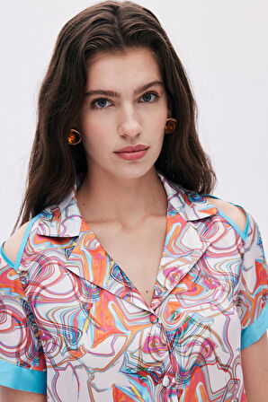 Leyiza Desenli Kısa Saten Pijama Takımı