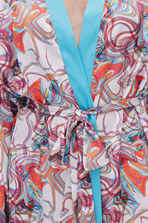Leyiza Desenli Kısa Saten Sabahlık / Kimono