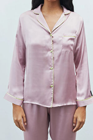 Amour Gül Kurusu Uzun Saten Pijama Takımı