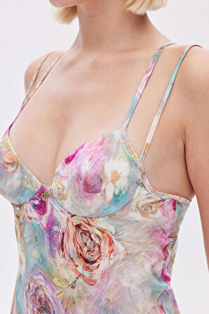 Marguerite Desenli Saten Kısa Gecelik