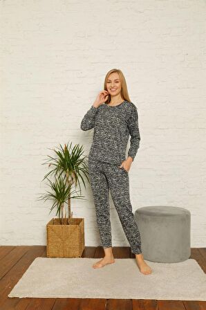 Akbeniz Kadın %100 Pamuk Penye Kışlık Pijama Takımı 3435