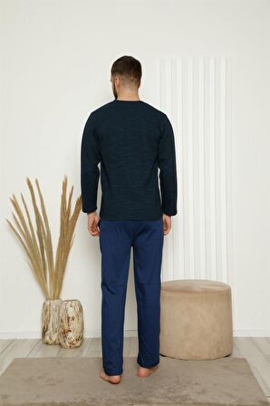 Akbeniz Erkek %100 Pamuk Önden Düğmeli Cepli Uzun Kollu Pijama Takımı 6768