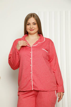 Akbeniz Kadın Pamuklu Cepli Uzun Kol Büyük Beden Pijama Takım 202121