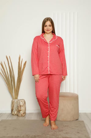Akbeniz Kadın Pamuklu Cepli Uzun Kol Büyük Beden Pijama Takım 202121