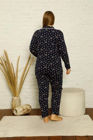 Akbeniz Kadın Pamuklu Cepli Uzun Kol Büyük Beden Pijama Takım 202127