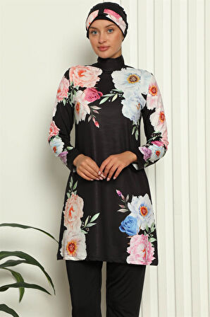 Akbeniz Tam Tesettür Dijital Desenli Mayo 31045