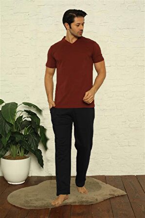 Akbeniz Erkek Bordo V Yaka 3'lü Pijama Takım 6822