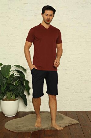 Akbeniz Erkek Bordo V Yaka 3'lü Pijama Takım 6822