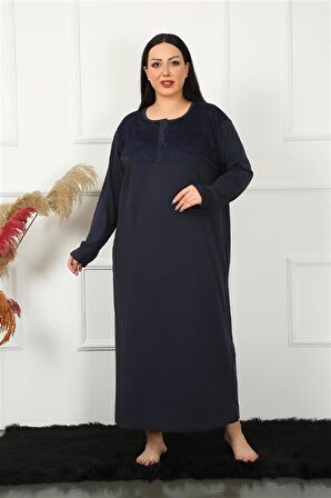 Akbeniz Big Uzun Kol Dantelli Lacivert Anne Gecelik 1355