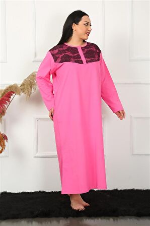 Akbeniz Big Uzun Kol Dantelli Fuşya Anne Gecelik 1355