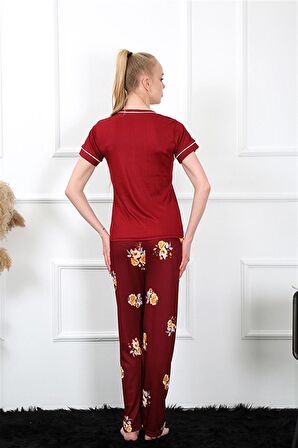 Akbeniz Kadın Bordo Kısa Kol Pijama Takım 20388