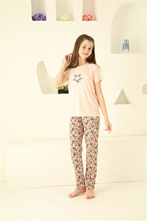 Akbeniz Kız Çocuk Pamuk Kısa Kollu Pijama Takımı 20364