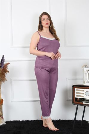 Akbeniz Kadın Büyük Beden Mürdüm İp Askılı Pijama Takım 202195