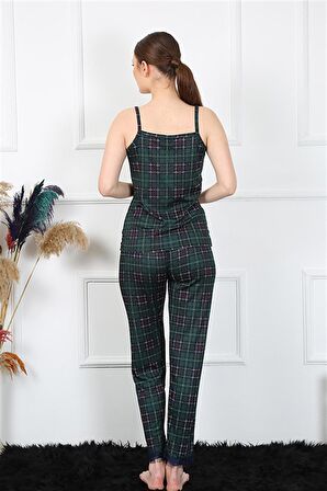 Akbeniz Kadın İp Askılı Yeşil Ekoseli Pijama Takım 4135