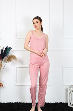 Akbeniz Kadın İp Askılı Somon Pijama Takım 4136