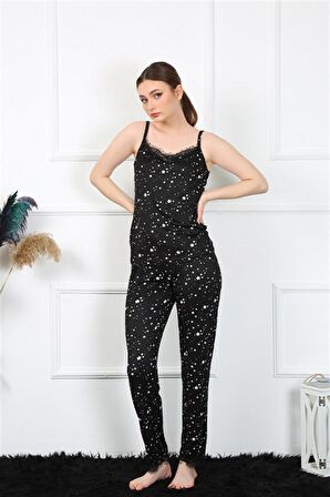 Akbeniz Kadın İp Askılı Siyah Pijama Takım 4137