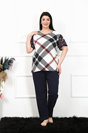 Akbeniz Kadın 5XL-6XL-7XL-8XL Büyük Beden Kısa Kol Pijama Takım 75003