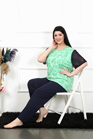 Akbeniz Kadın 5XL-6XL-7XL-8XL Büyük Beden Kısa Kol Pijama Takım 75004