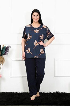 Akbeniz Kadın 5XL-6XL-7XL-8XL Büyük Beden Kısa Kol Pijama Takım 75005