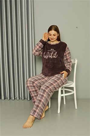 Akbeniz Welsoft Polar Kadın Büyük Beden Vizon Pijama Takımı 808040