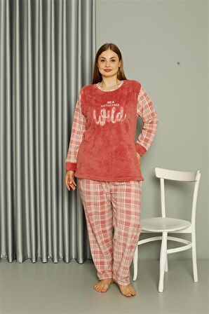 Akbeniz Welsoft Polar Kadın Büyük Beden Pudra Pijama Takımı 808040