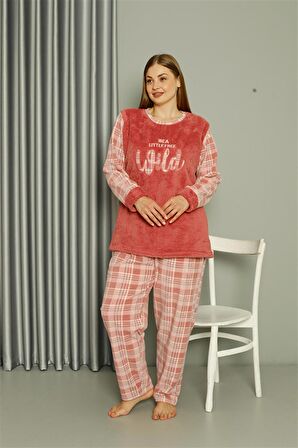 Akbeniz Welsoft Polar Kadın Büyük Beden Pudra Pijama Takımı 808040