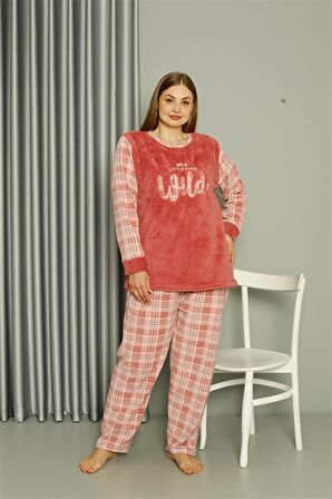 Akbeniz Welsoft Polar Kadın Büyük Beden Pudra Pijama Takımı 808040