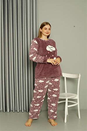 Akbeniz Welsoft Polar Kadın Büyük Beden Lila Pijama Takımı 808044
