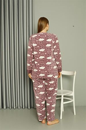 Akbeniz Welsoft Polar Kadın Büyük Beden Lila Pijama Takımı 808044