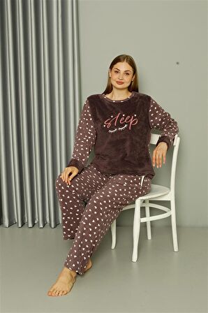 Akbeniz Welsoft Polar Kadın Büyük Beden Vizon Pijama Takımı 808046