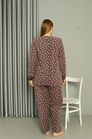 Akbeniz Welsoft Polar Kadın Büyük Beden Vizon Pijama Takımı 808046