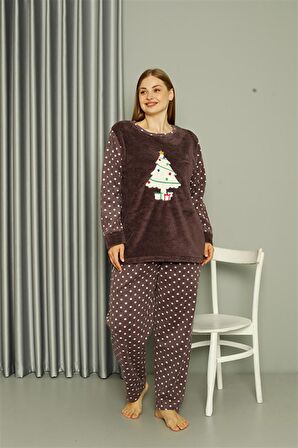 Akbeniz Welsoft Polar Kadın Büyük Beden Mürdüm Pijama Takımı 808048