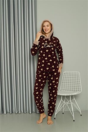 Akbeniz Welsoft Polar Kadın Kapşonlu Pijama Takımı 8513
