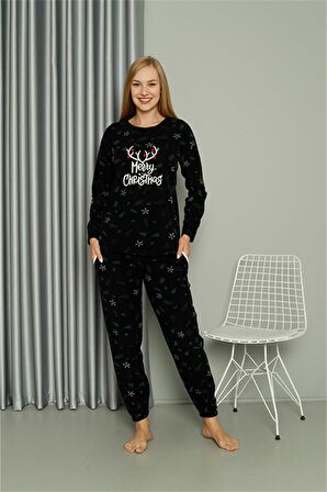 Akbeniz Merry Christmas Welsoft Polar Kadın Pijama Takımı 8514