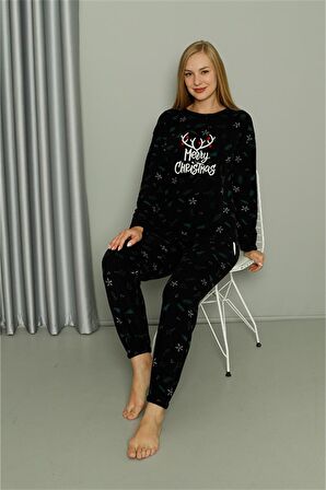 Akbeniz Merry Christmas Welsoft Polar Kadın Pijama Takımı 8514