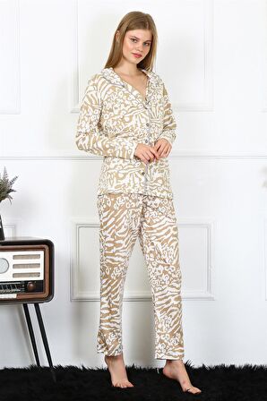 Akbeniz Kadın Penye Uzun Kol Önden Düğmeli Pijama Takım 2780