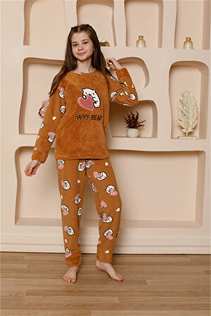 Akbeniz Kız Çocuk WelSoft Polar Sütlü Kahve Pijama Takımı 20523