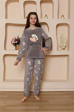 Akbeniz Kız Çocuk WelSoft Polar Gri Pijama Takımı 20523