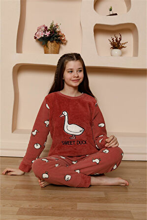 Akbeniz Kız Çocuk WelSoft Polar Vizon Pijama Takımı 20525