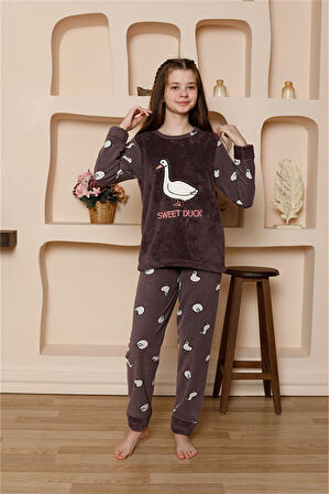 Akbeniz Kız Çocuk WelSoft Polar Mürdüm Pijama Takımı 20525