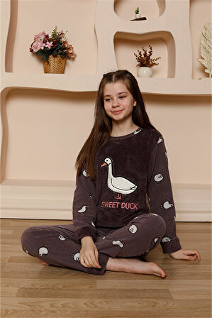 Akbeniz Kız Çocuk WelSoft Polar Mürdüm Pijama Takımı 20525