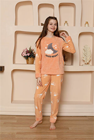 Akbeniz Kız Çocuk WelSoft Polar Turuncu Pijama Takımı 20526