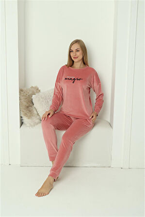 Akbeniz Kadın Kadife Pembe Pijama Takım 20624