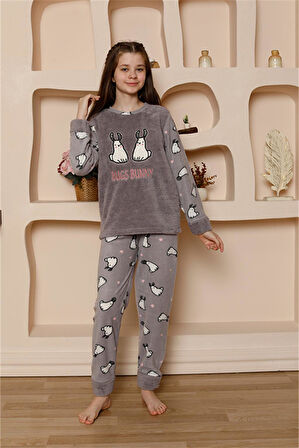 Akbeniz Kız Çocuk WelSoft Polar Gri Pijama Takımı 20524