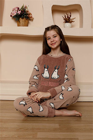 Akbeniz Kız Çocuk WelSoft Polar Vizon Pijama Takımı 20524