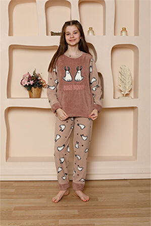 Akbeniz Kız Çocuk WelSoft Polar Vizon Pijama Takımı 20524