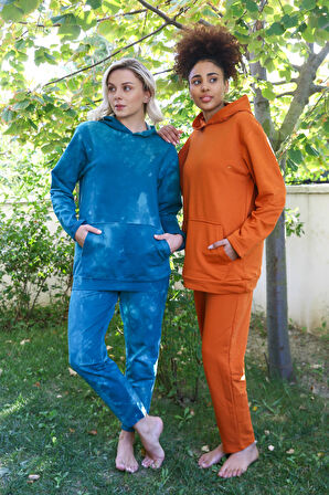 Akbeniz Kadın Pamuk Kapşonlu Cepli 3 İplik Kiremit Eşofman Takım 9037