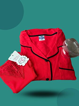 Akbeniz Kadın Yılbaşı 2'li Özel Kalp Kutulu Slip - Pijama Hediye Seti 20244