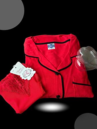 Akbeniz Kadın Yılbaşı 2'li Özel Kalp Kutulu Slip - Pijama Hediye Seti 20244