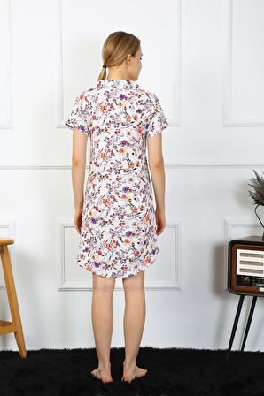 Akbeniz Kadın Penye Kısa Kol Düğmeli Ekru Tunik Gecelik 13104